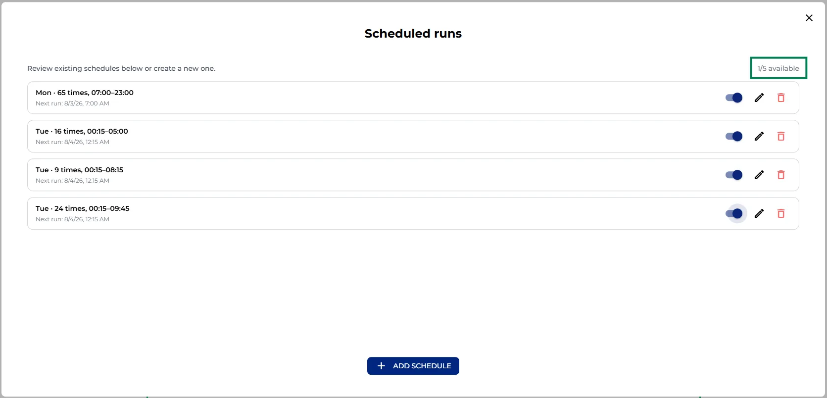 Shared time slot limit warning across the workspace