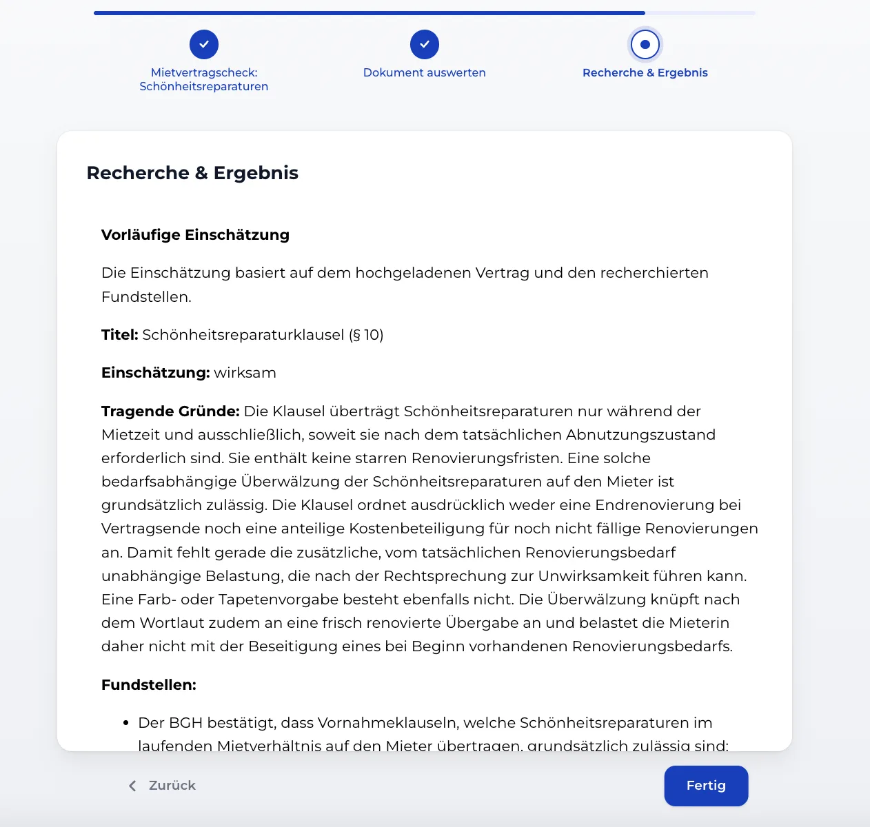 Preliminary assessment rating the clause as valid, with the main reasons