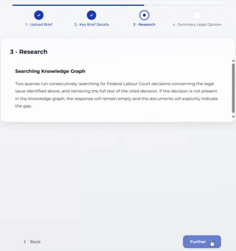 Research step showing the knowledge-graph search running
