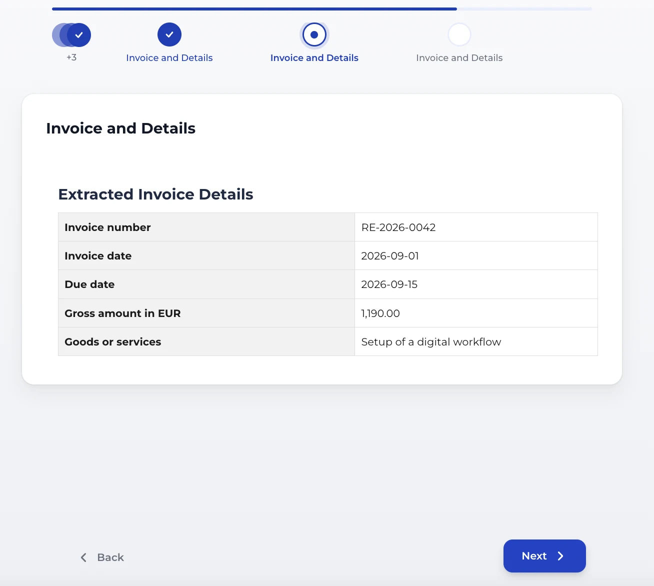 Extracted Invoice Details table in the user view