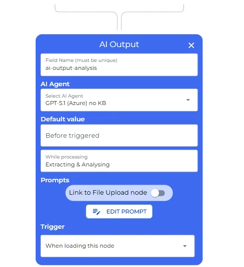 Executive legal summary AI step configuration showing the input variables and compliance results