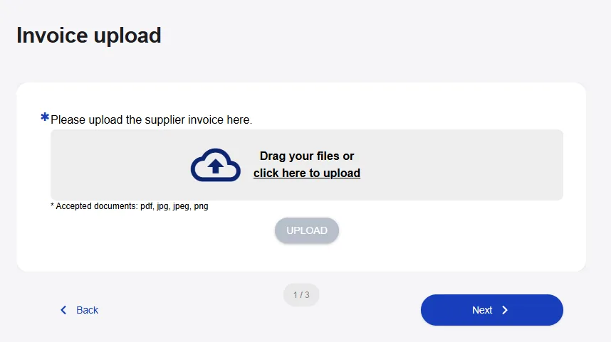 Invoice upload step on the Smart Invoice Auditor front end