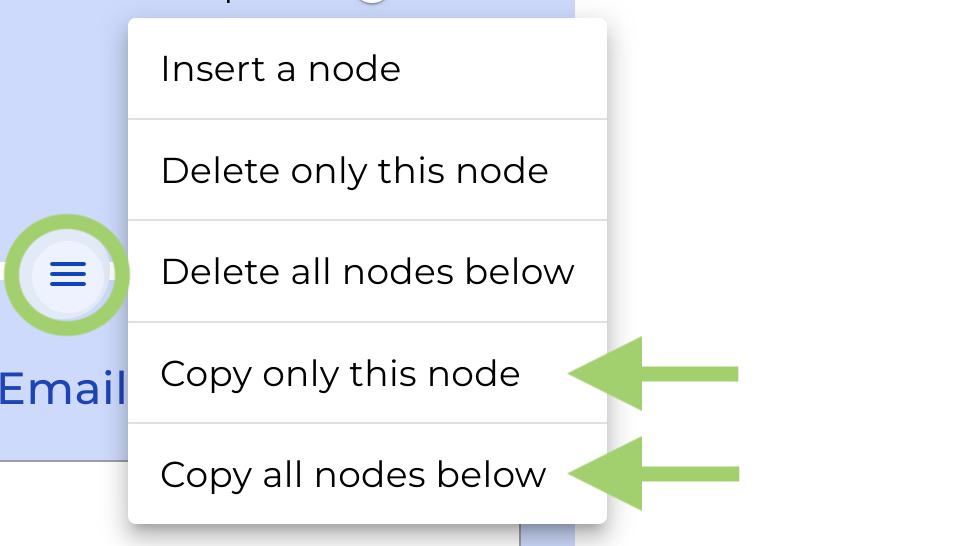 Copy nodes from menu