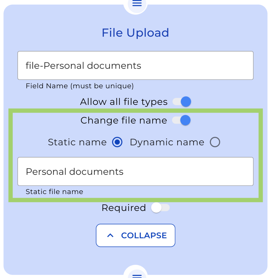 Change file name in File upload node