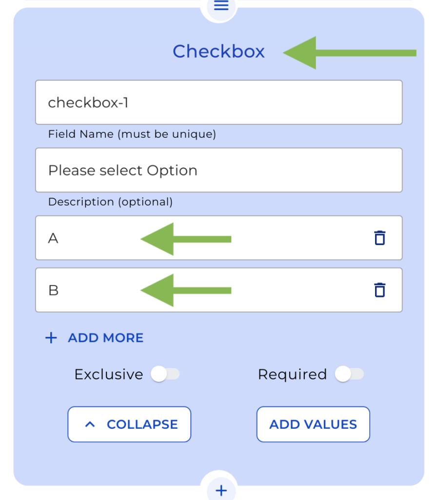 Checkbox with A and B options