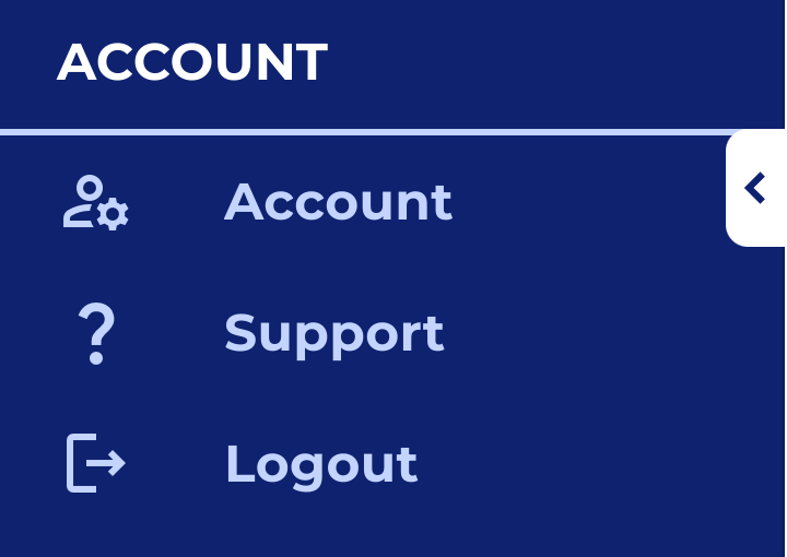 Dashboard left menu showing Account section