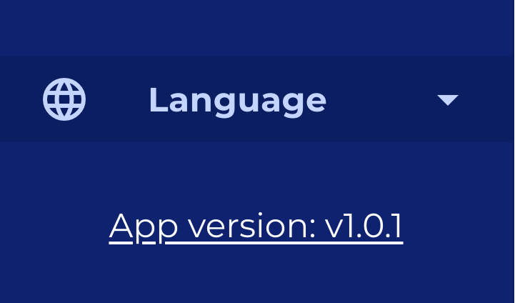 Dashboard left menu showing App version section